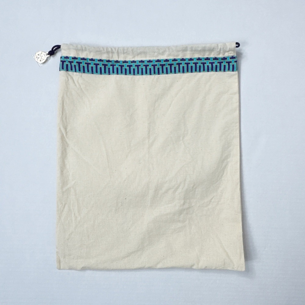 Tory Burch Canvas Dust‎ Bag Pouch Beige Blue Logo Drawstring Accessory Storage